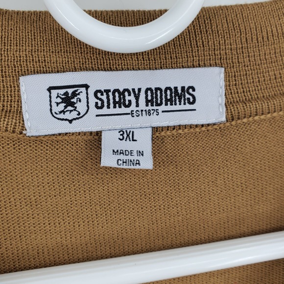 Stacy Adams 3XL Brown Tan Striped Button Front Knit Polo Sweater Short Sleeve - Picture 2 of 8